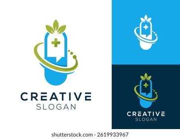 Capsule with leaf or nature elements logo design for medicine and health