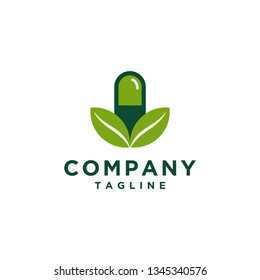 Capsule leaf shape natural medicine logo design