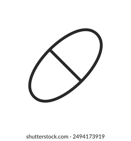Cápsula, icono de estilo lineal. Una sola cápsula de medicación. Ancho de trazo editable.