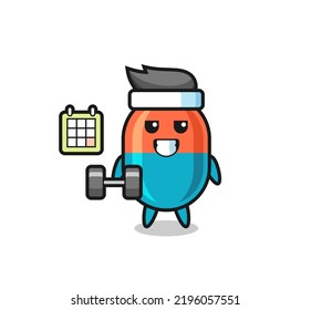 capsule mascot cartoon doing fitness with dumbbell , cute style design for t shirt, sticker, logo element