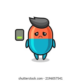 capsule mascot character doing a tired gesture , cute style design for t shirt, sticker, logo element