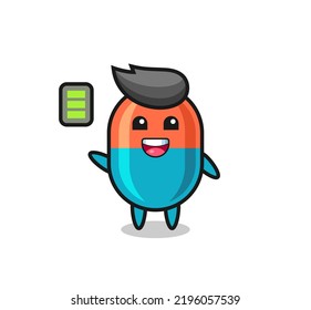 capsule mascot character with energetic gesture , cute style design for t shirt, sticker, logo element