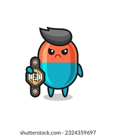 capsule mascot character as a MMA fighter with the champion belt , cute style design for t shirt, sticker, logo element