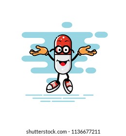 Capsule mascot open hands style with glasses, can be used for mascot, icon, avatar, banner, presentation etc. High quality vector EPS10