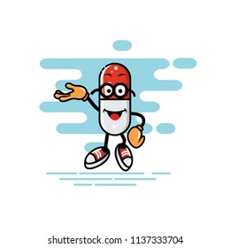 Capsule mascot presentation style with gralsses, can be used for mascot, icon, avatar, banner, presentation etc. High quality vector EPS10