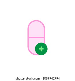 Capsule with medical cross flat icon, vector sign, colorful pictogram isolated on white. Medicine pill add symbol, logo illustration. Flat style design