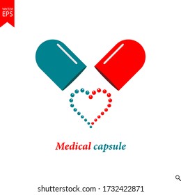 capsule medical heart icon, capsule vector, vitamin, tablet,