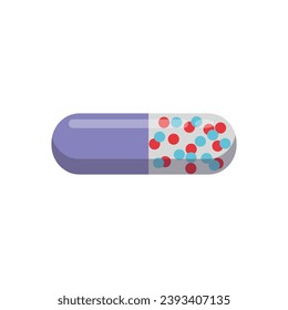 Capsule with medication on white background