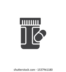 Capsule medicine bottle vector icon. filled flat sign for mobile concept and web design. Pills bottle glyph icon. Drugstore symbol, logo illustration. Vector graphics