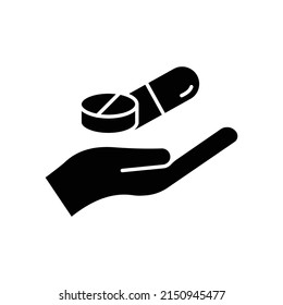 Capsule medicine icon vector with hand. suitable for health symbol, medicinal product. solid icon style. simple design editable. Design simple illustration