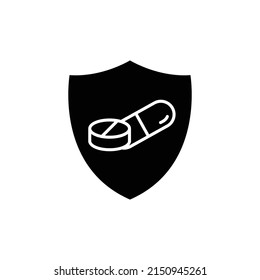 capsule medicine icon vector with shield. suitable for health symbol. solid icon style. simple design editable. Design simple illustration