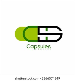 Capsule medicine logo design with abstract geometric letter C S concept.