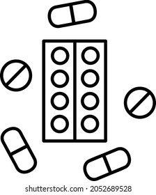 Capsule medicine and tablet medicine, for treatment. Illustration vector line icon 