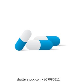 Capsule medicine white and blue illustration vector on white background. Medical concept.