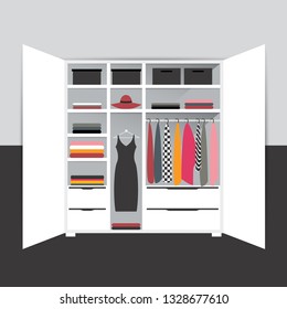 Capsule minimalistic wardrobe. Vector cartoon illustration. 