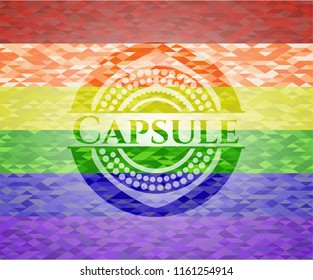 Capsule on mosaic background with the colors of the LGBT flag
