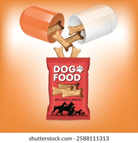 The capsule is opened to reveal dog food.