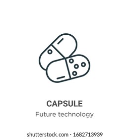 Capsule outline vector icon. Thin line black capsule icon, flat vector simple element illustration from editable future technology concept isolated stroke on white background