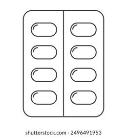 Capsule pack icon. Outline pill blister with medical drugs. Editable stroke
