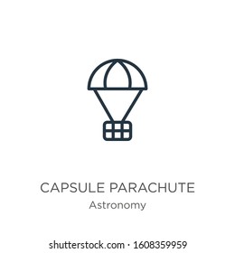 Capsule parachute icon. Thin linear capsule parachute outline icon isolated on white background from astronomy collection. Line vector sign, symbol for web and mobile