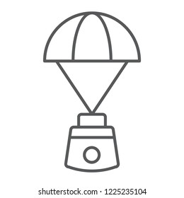 Capsule parachute thin line icon, space and exploration, space parachute sign, vector graphics, a linear pattern on a white background, eps 10.