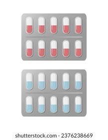 Capsule pill blister pack. Medication packages. 