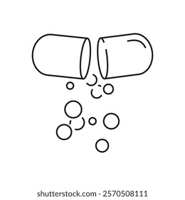 Capsule, pill with drug vector line icon isolated on white background. Drag capsule line icon for infographic, website or app. Icon designed on a grid system.