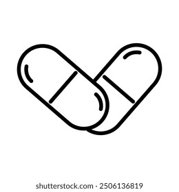 Capsule pill icon. Black and white design. Minimalist medical symbol. Crossed capsule vector.