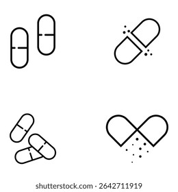 Capsule pill icon Flat simple outline set. Single open pill line icon, Pills Icon in trendy flat style isolated on white background. Tablet symbol for web site design, logo, app. Vector illustration.