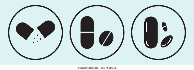 Capsule pill icon. Healthcare, medicine, treatment concept. Flat vector design illustration isolated on white background.
