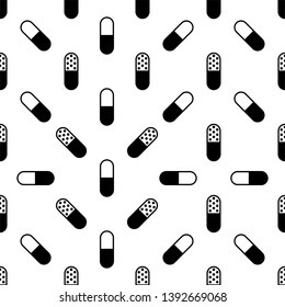 Capsule Pill Icon Seamless Pattern, Medicine Capsule Pill Icon, Pharmaceutical Dosage Vector Art Illustration