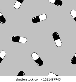 Capsule Pill Icon Seamless Pattern, Medicine Capsule Pill Icon, Pharmaceutical Dosage Vector Illustration