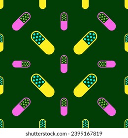 Capsule Pill Icon Seamless Pattern, Medicine Capsule Pill Icon, Pharmaceutical Dosage Vector Art Illustration
