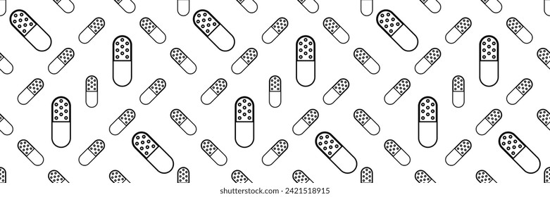 Capsule Pill Icon Seamless Pattern, Medicine Capsule Pill Icon, Pharmaceutical Dosage Vector Art Illustration