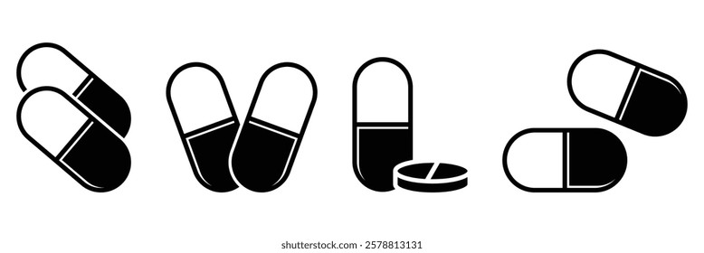 Capsule pill icon. tablet icon. Pills icon. Healthcare, medicine, treatment concept. Vector illustration.