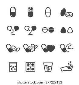 capsule and pill icons, mono vector symbols