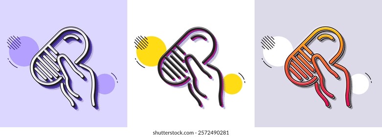 Capsule pill line icon. Halftone dotted pattern. Gradient icon with grain shadow. Medical drugs sign. Pharmacy medication symbol. Line capsule pill icon. Various designs. Vector