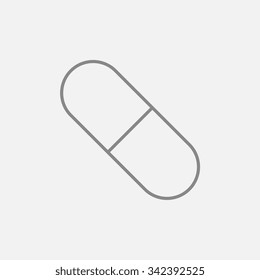 Icono de la línea de la píldora de la cápsula para web, móviles e infografías. Icono vector de gris oscuro aislado en fondo gris claro.