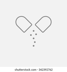 Icono de la línea de la píldora de la cápsula para web, móviles e infografías. Icono vector de gris oscuro aislado en fondo gris claro.