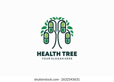 Capsule pill logo design with tree symbol concept. Natural herbal medicine logo