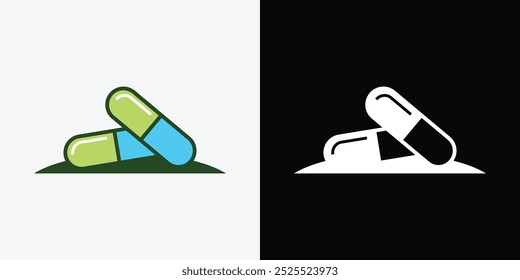 Capsule pill medicine drug logo icon.