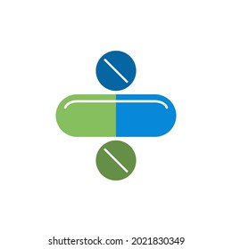 capsule pill with plus logo template vector icon