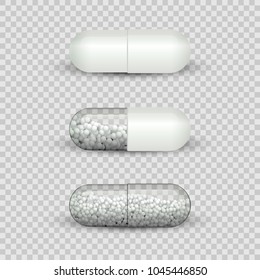 Capsule pill set isolated on transparent background. Vector illustration.