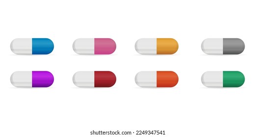 Capsule pill - Set of realistic capsule pills isolated on white. Vector for health and medicine concept