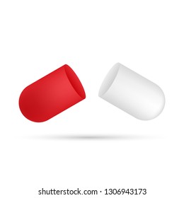 Capsule pill. Small balls pouring from an open medical capsule. Vector stock illustration.