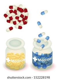 Capsule pill and tablet in clear bottle - Vector EPS10