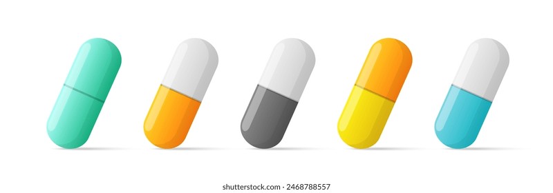 Capsule pill vector set. Medical pills healthcare illustration.