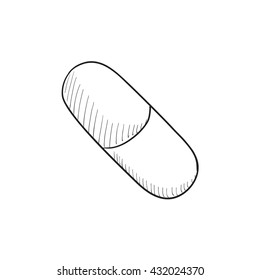 Kapselpille, Vektorgrafik Symbol einzeln auf Hintergrund. Handgezeichnete Kapselpille-Ikone. Kapselpilzskizze Symbol für Infografik, Website oder App.