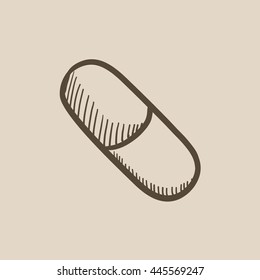 Kapselpille, Vektorgrafik Symbol einzeln auf Hintergrund. Handgezeichnete Kapselpille-Ikone. Kapselpilzskizze Symbol für Infografik, Website oder App.