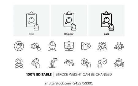 Capsule pill, Yoga and Bitcoin pay line icons. Pack of Security, Selfie stick, Blood donation icon. Teamwork question, Inspect, Best glasses pictogram. Teamwork, Dont touch, Hold heart. Vector